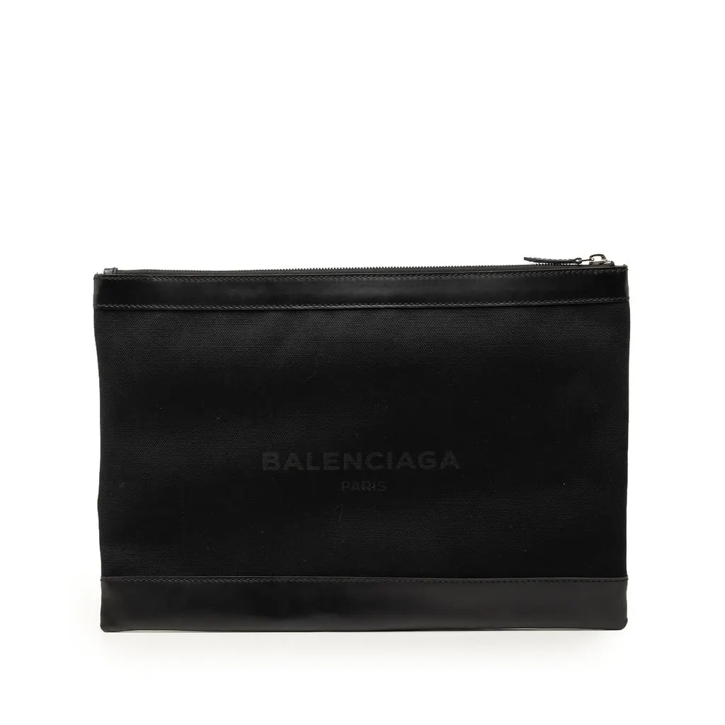 Balenciaga Canvas Navy Clip Clutch L Black Very good - Front View