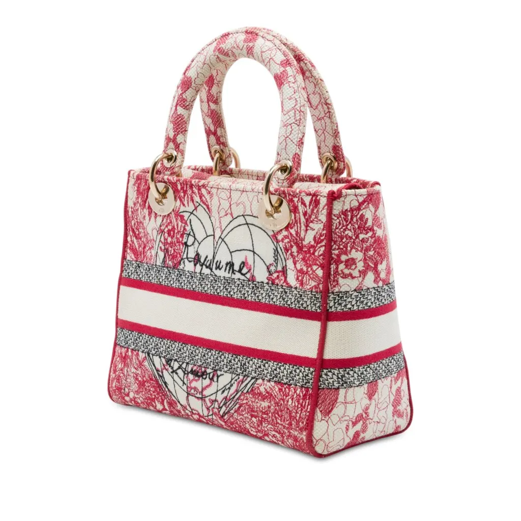 Dior DiorAmour Medium Embroidered Canvas Royale Lady D Lite Red Canvas Very good - Back View