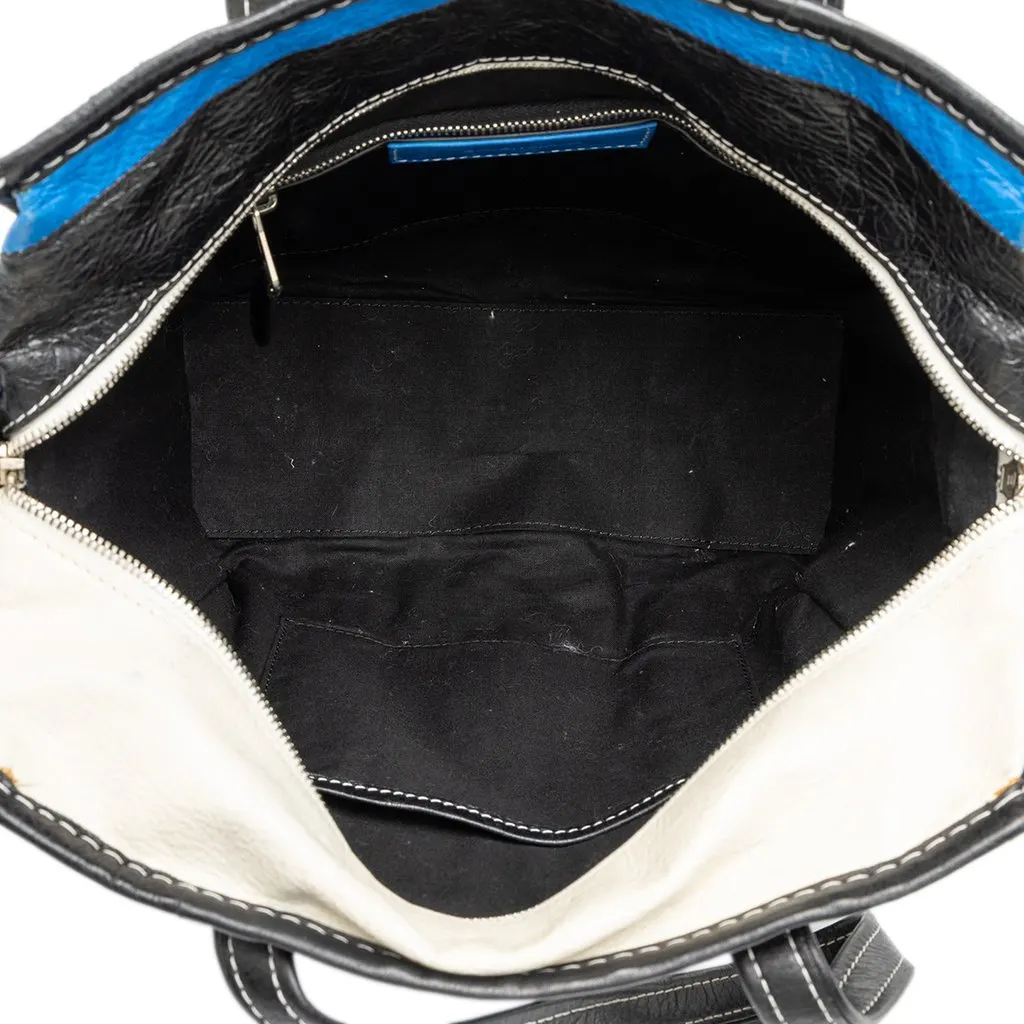 Balenciaga Lambskin Bazar Shopper Satchel S Blue Leather Very good - Model View