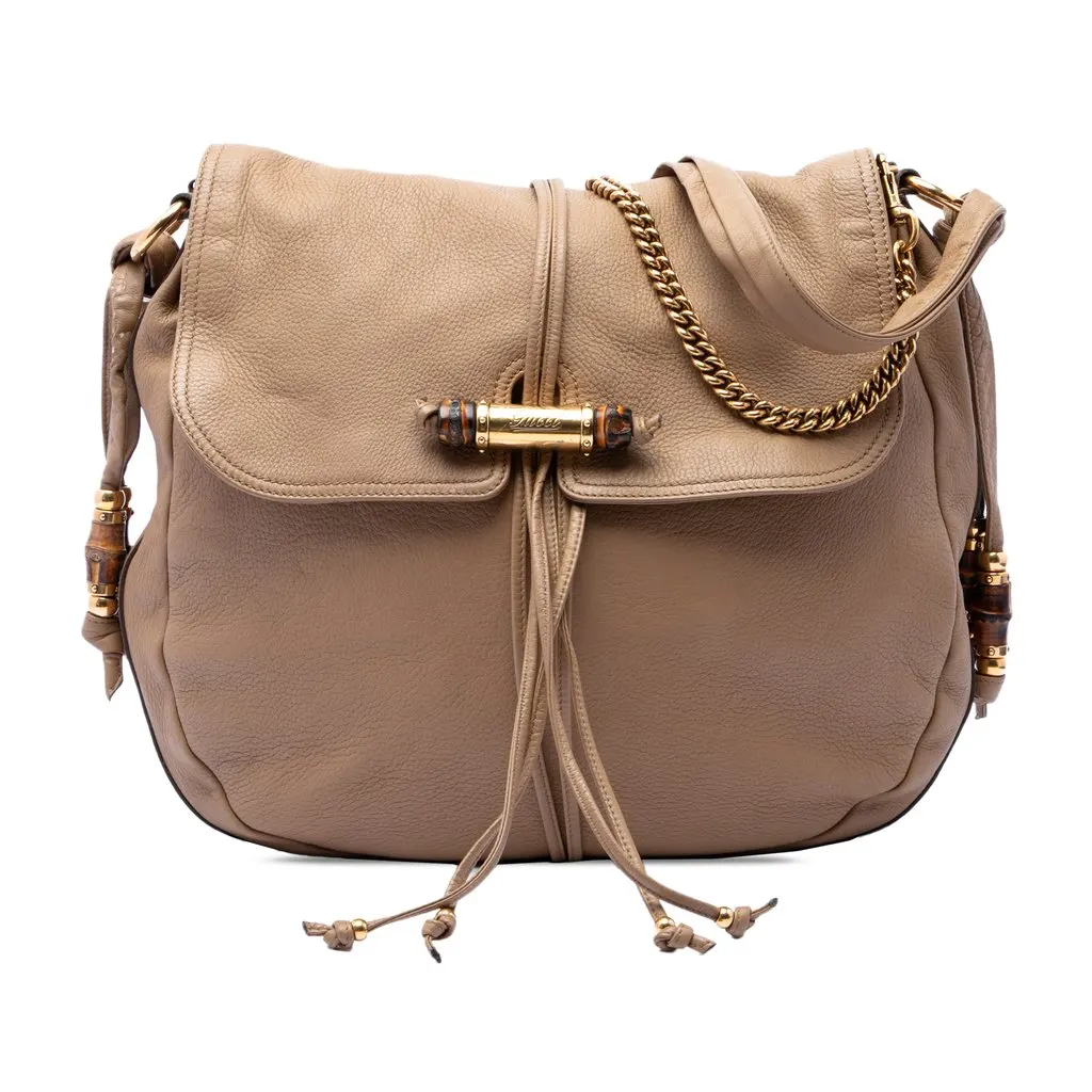 Gucci Large Pebbled Calfskin Jungle Satchel Beige Leather Very good - Front View
