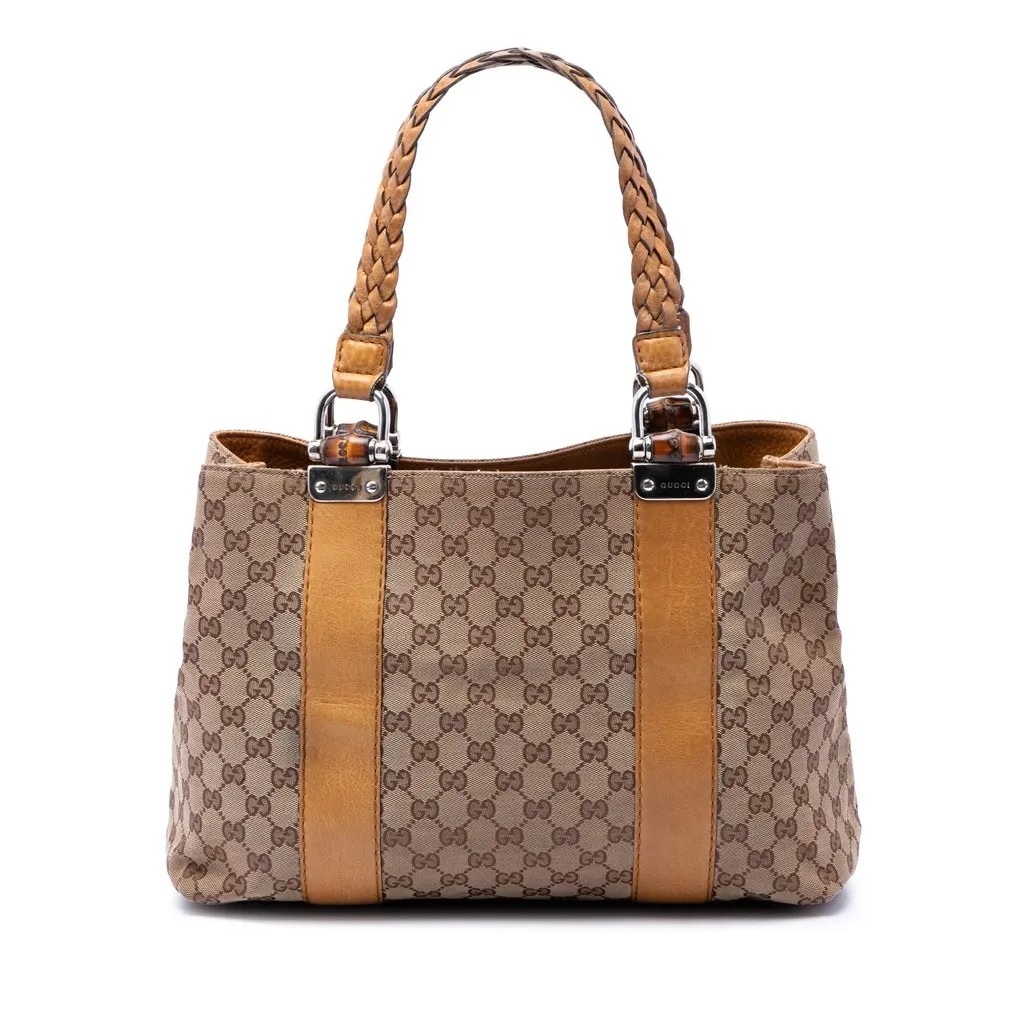 Gucci Medium GG Canvas Bamboo Libeccio Tote Beige Very good - Front View