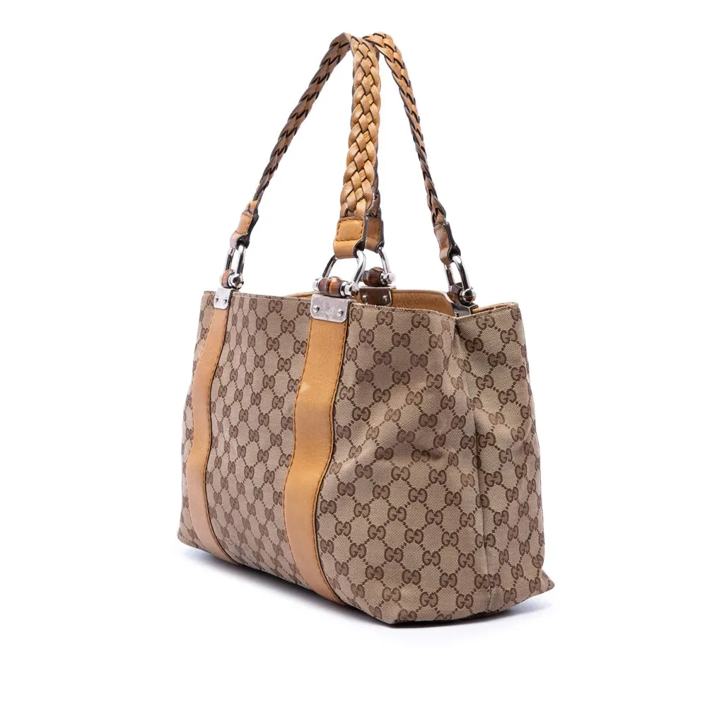 Gucci Medium GG Canvas Bamboo Libeccio Tote Beige Very good - Back View