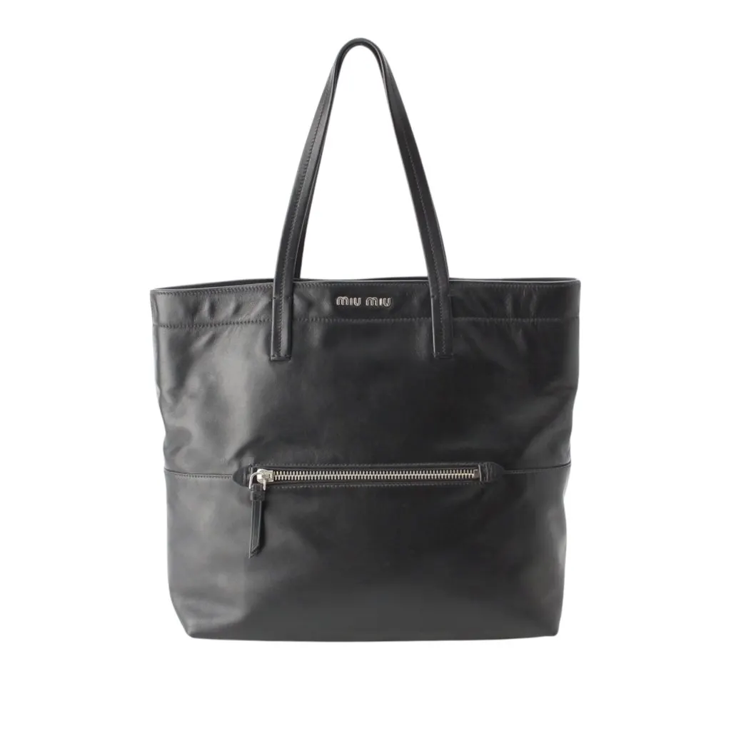 Miu Miu Vitello Soft Calf Shopping Tote Black Leather Very good - Front View