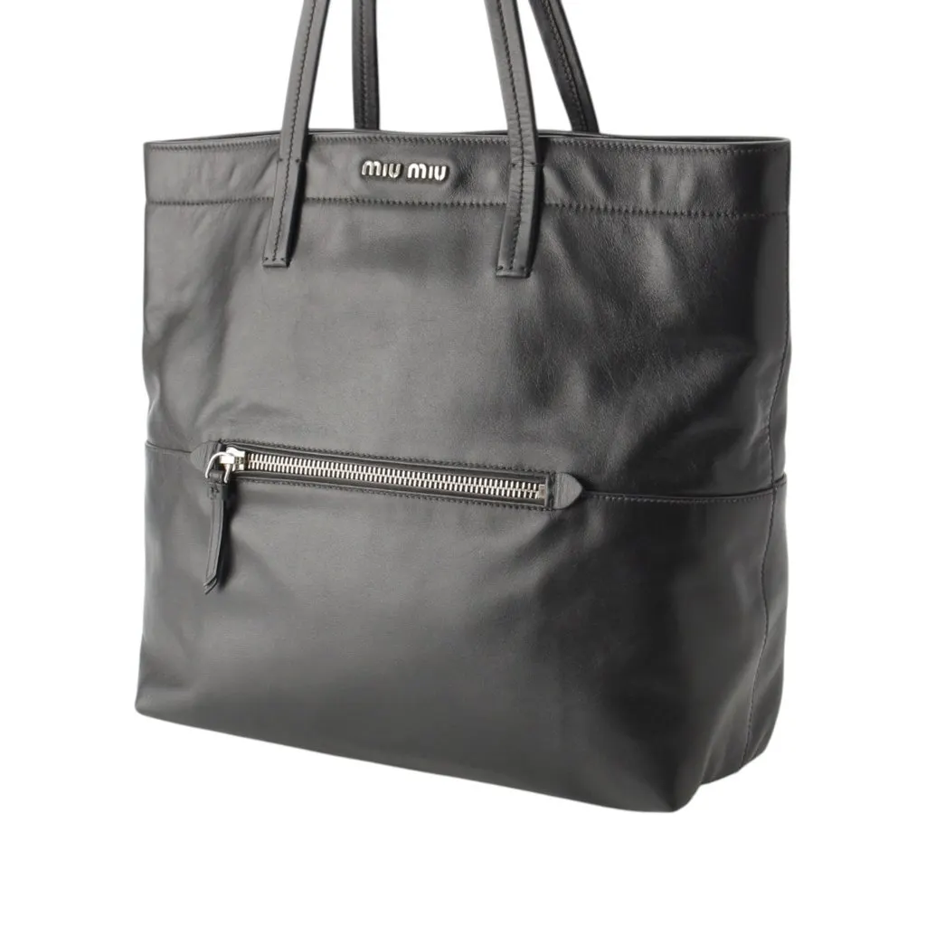 Miu Miu Vitello Soft Calf Shopping Tote Black Leather Very good - Model View