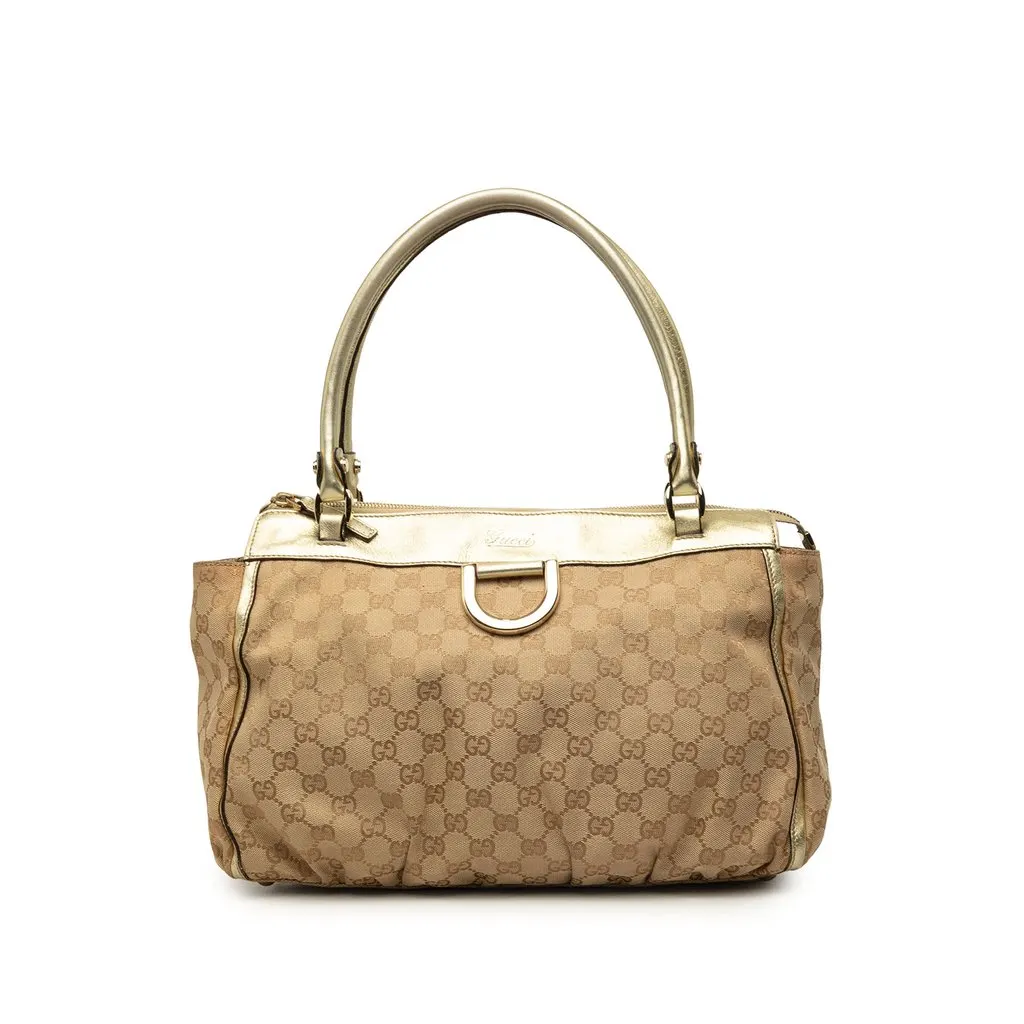 Gucci GG Canvas Abbey D Ring Tote Beige Canvas Good - Front View