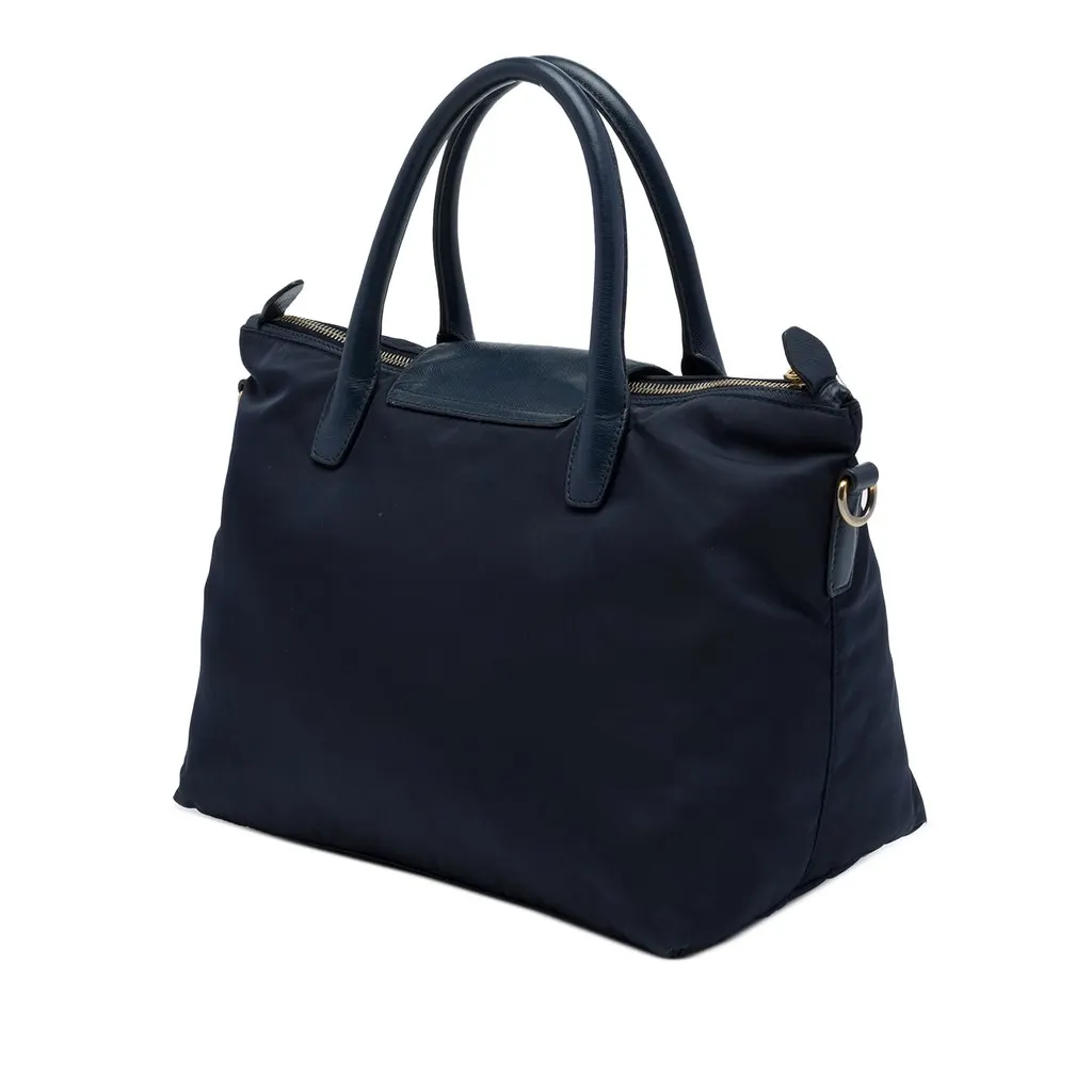 Prada Saffiano Trimmed Tessuto Satchel Blue Polyamide Very good - Back View