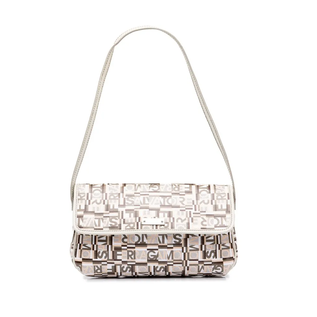 Salvatore Ferragamo PVC Logo Print Shoulder Bag Beige Plastic Good - Front View
