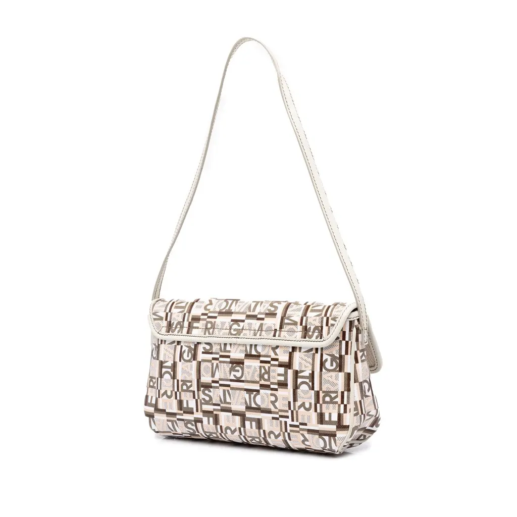 Salvatore Ferragamo PVC Logo Print Shoulder Bag Beige Plastic Good - Back View