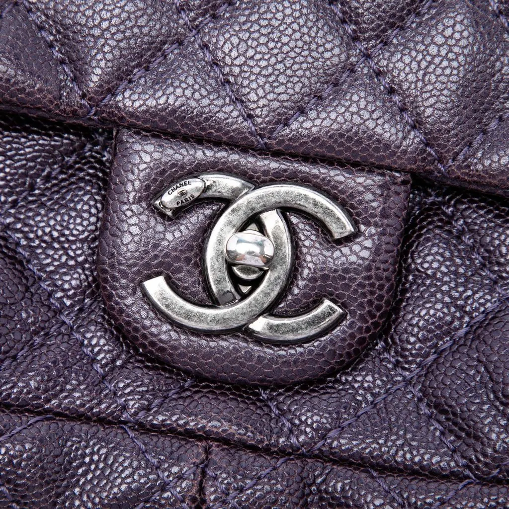 Chanel Medium Quilted Iridescent Caviar Easy Flap Purple Leather Very good - Box View