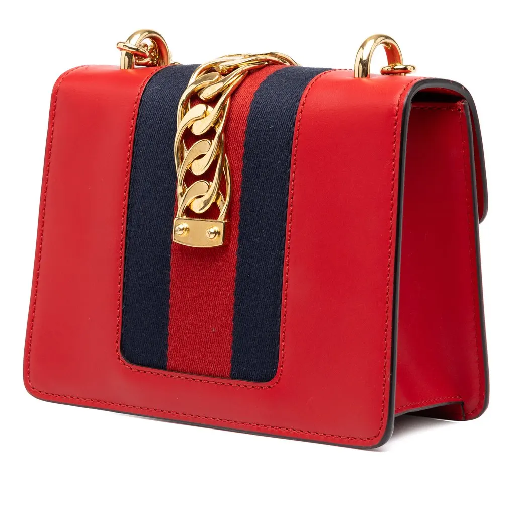 Gucci Mini Calfskin Web Sylvie Chain Satchel Red Leather Very good - Back View