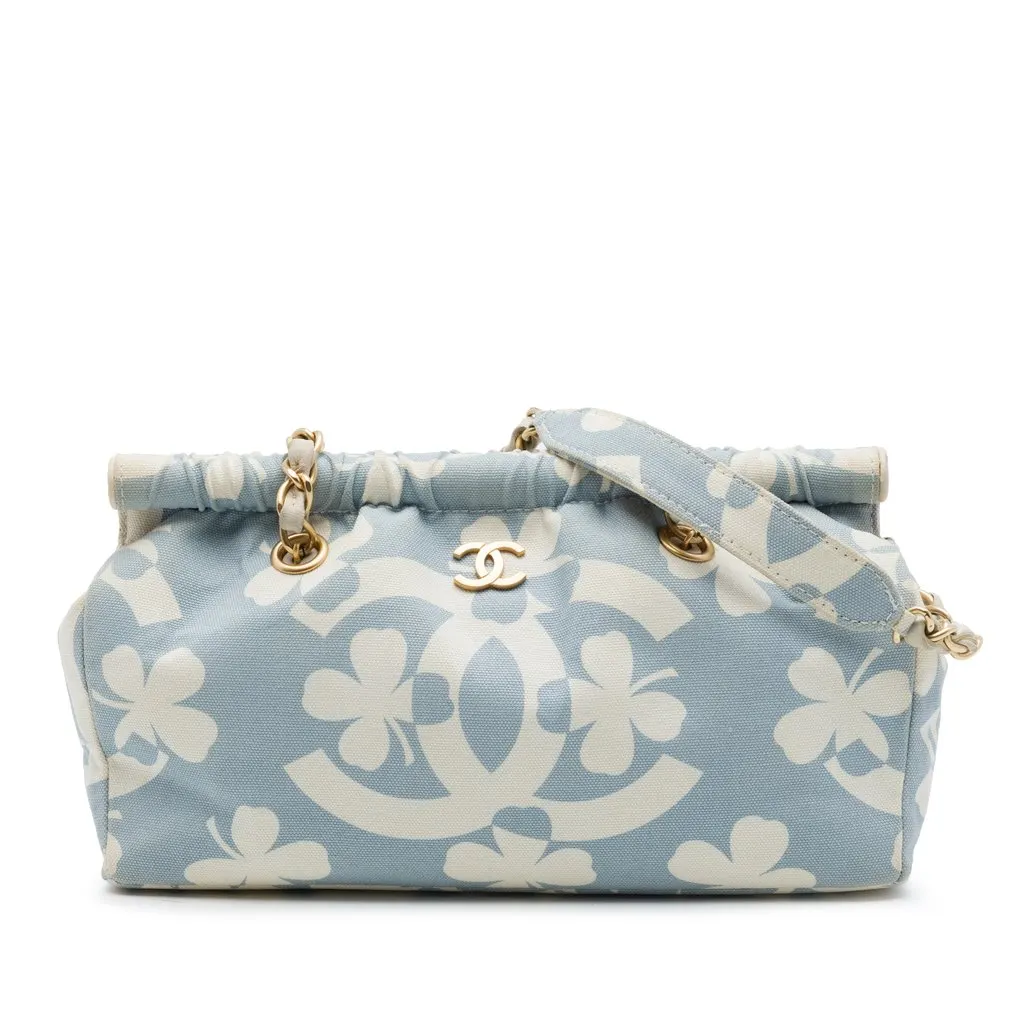 Chanel CC Clover Printed Canvas Shoulder Bag Blue Very good - Front View
