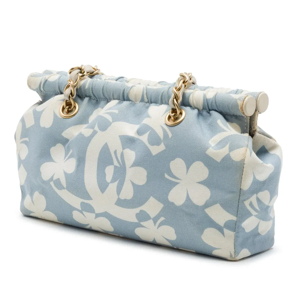 Chanel CC Clover Printed Canvas Shoulder Bag Blue Very good - Back View