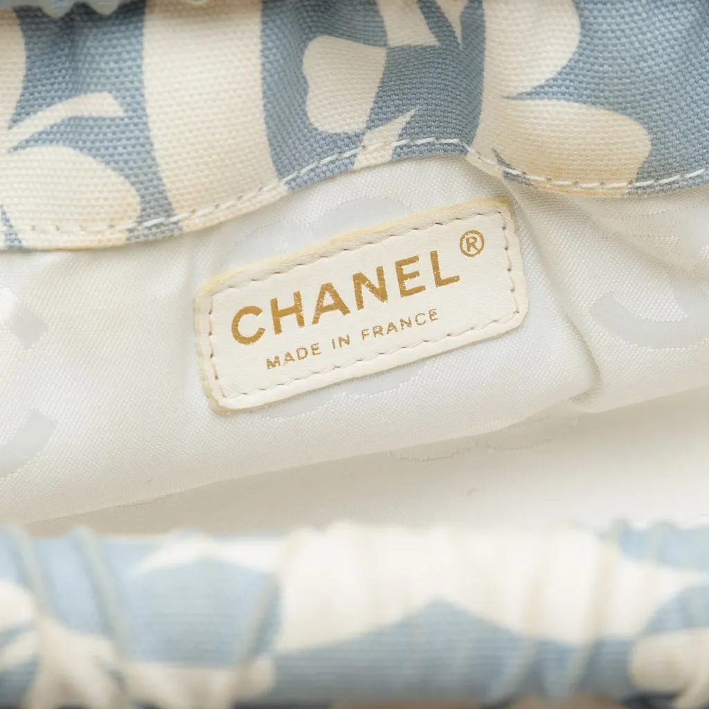Chanel CC Clover Printed Canvas Shoulder Bag Blue Very good - Box View