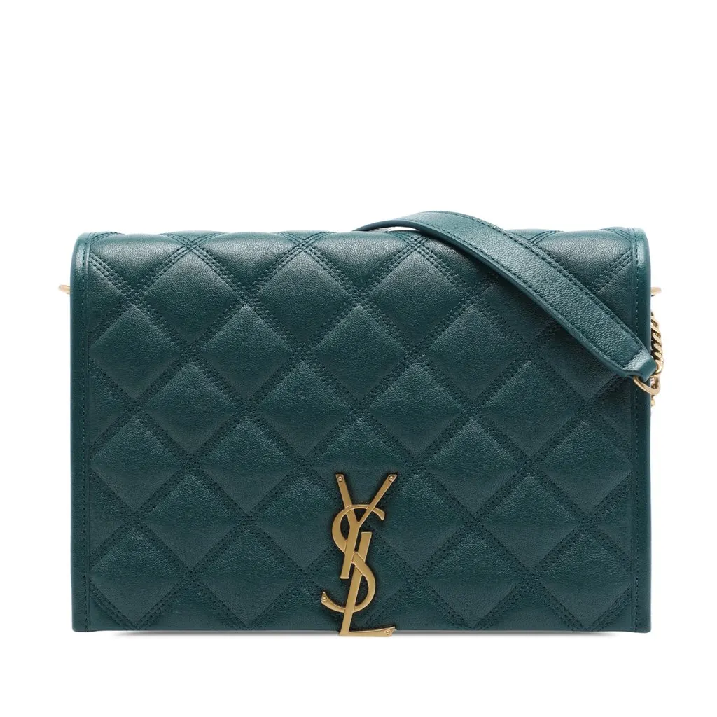 Saint Laurent Mini Quilted Lambskin Becky Chain Shoulder Bag Green Leather Very good - Front View