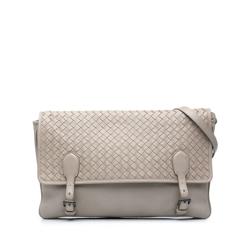 Bottega Veneta Nappa Intrecciato Flap Shoulder Bag Brown Leather Very good - Front View
