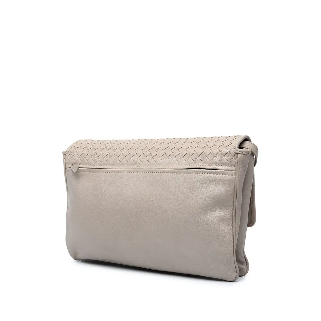 Bottega Veneta Nappa Intrecciato Flap Shoulder Bag Brown Leather Very good - Back View