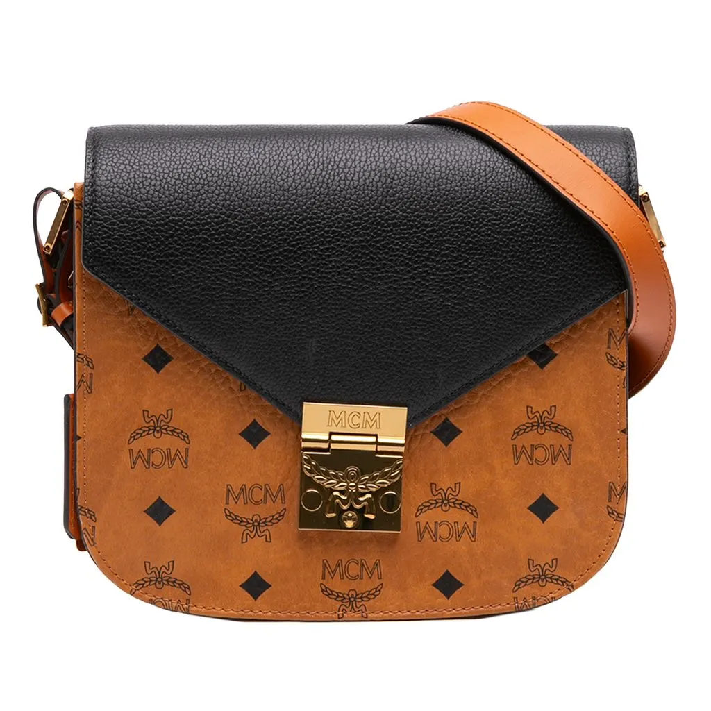 MCM Small Visetos Coated Canvas and Calfskin Patricia Crossbody Brown Very good - Front View