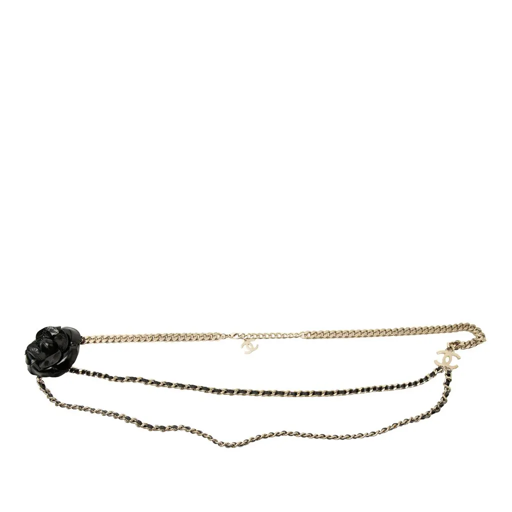 Chanel Gold Plated and Lambskin Camellia Chain Belt Gold Metal Very good - Front View