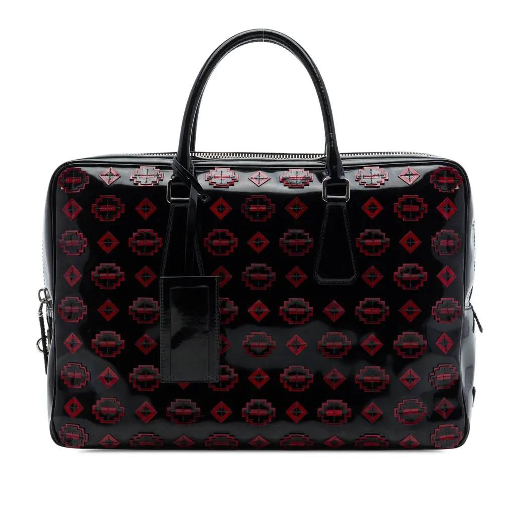 Prada Spazzolato Leather Geometric Applique Briefcase Black Leather Very good - Front View