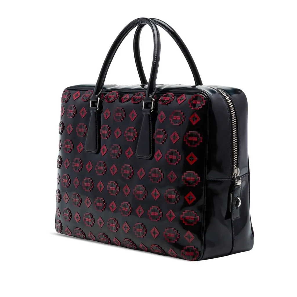 Prada Spazzolato Leather Geometric Applique Briefcase Black Leather Very good - Back View