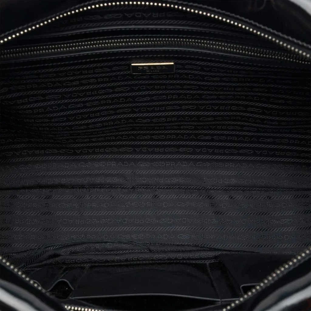 Prada Spazzolato Leather Geometric Applique Briefcase Black Leather Very good - Model View