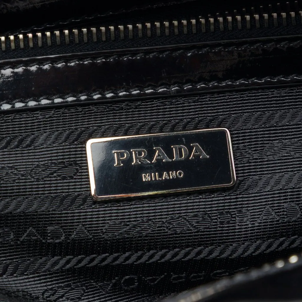 Prada Spazzolato Leather Geometric Applique Briefcase Black Leather Very good - Box View