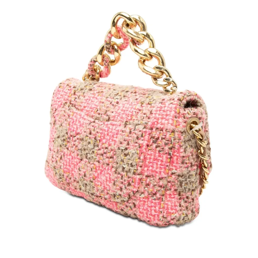 Chanel Small Quilted Wool Tweed Elegant Chain Flap Pink Very good - Back View