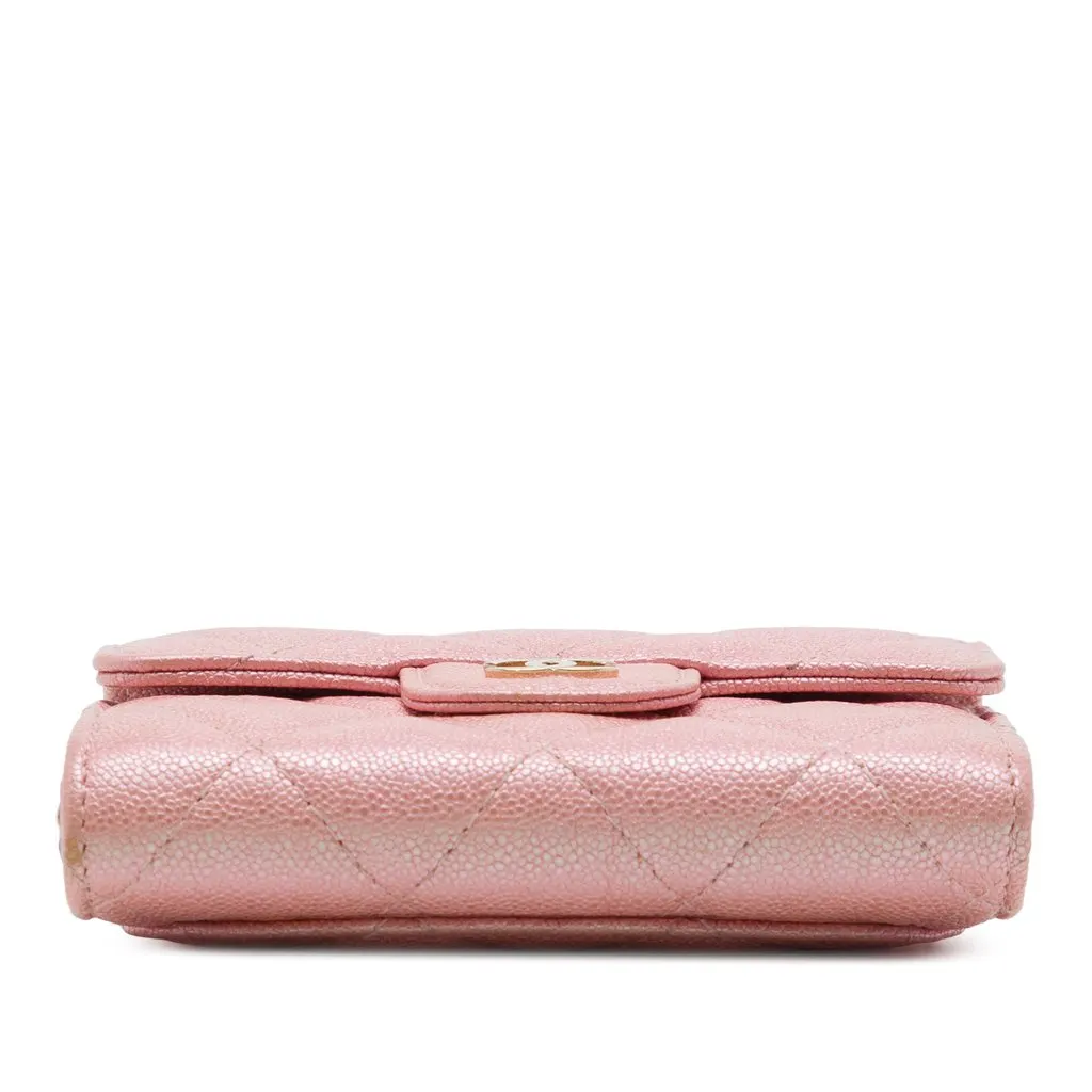Chanel CC Quilted Iridescent Caviar Flap Card Holder on Chain Pink Leather Very good - Inside View
