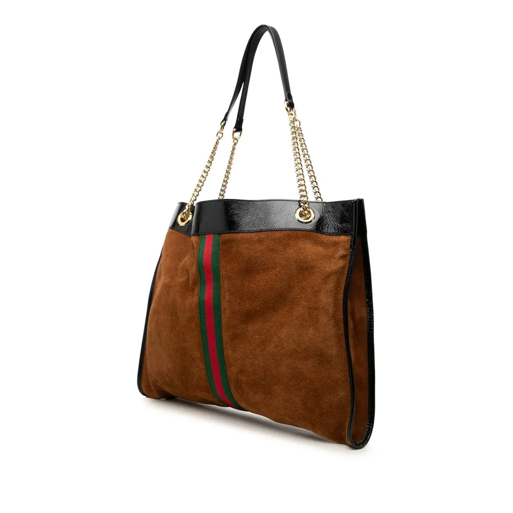 Gucci Large Suede Web Rajah Tote Brown Suede Good - Back View