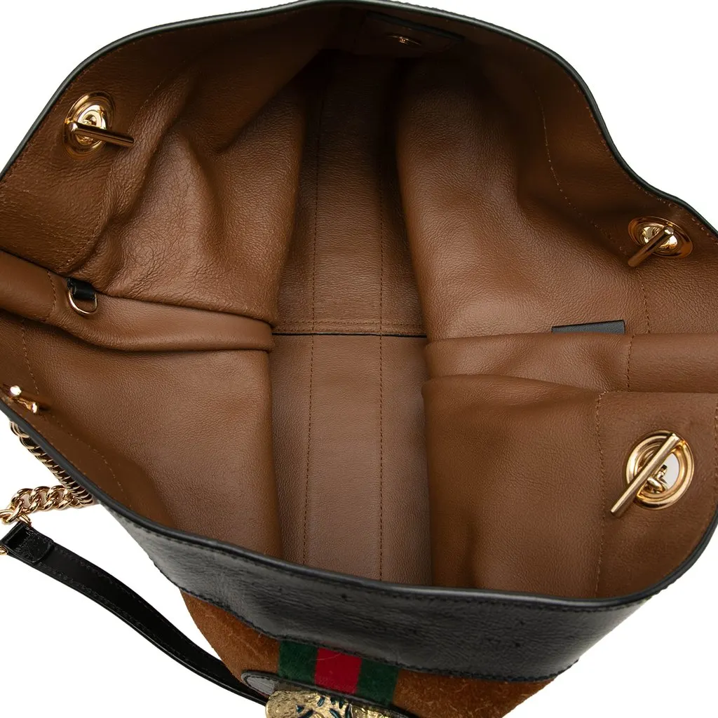 Gucci Large Suede Web Rajah Tote Brown Suede Good - Model View