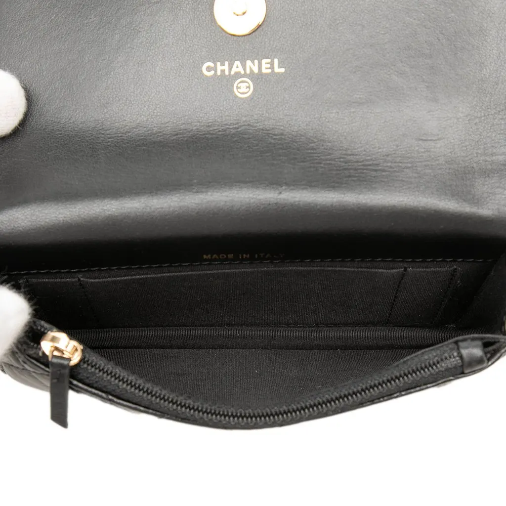 Chanel Quilted Calfskin Maxi Pearls Clutch With Chain Black Leather Very good - Model View