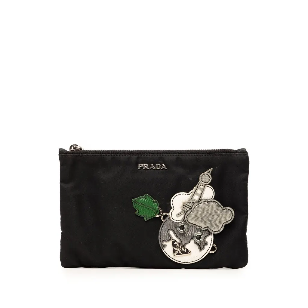 Prada Saffiano Trimmed Tessuto Robot Pouch Black Very good - Front View