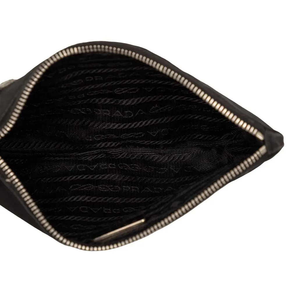 Prada Saffiano Trimmed Tessuto Robot Pouch Black Very good - Model View
