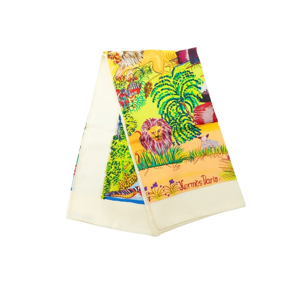 Hermès Nuba Mountain Silk Scarf 90 White Silk Never worn - Front View