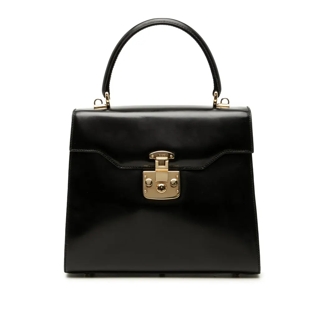 Gucci Calfskin Lady Lock Satchel Black Leather Good - Front View
