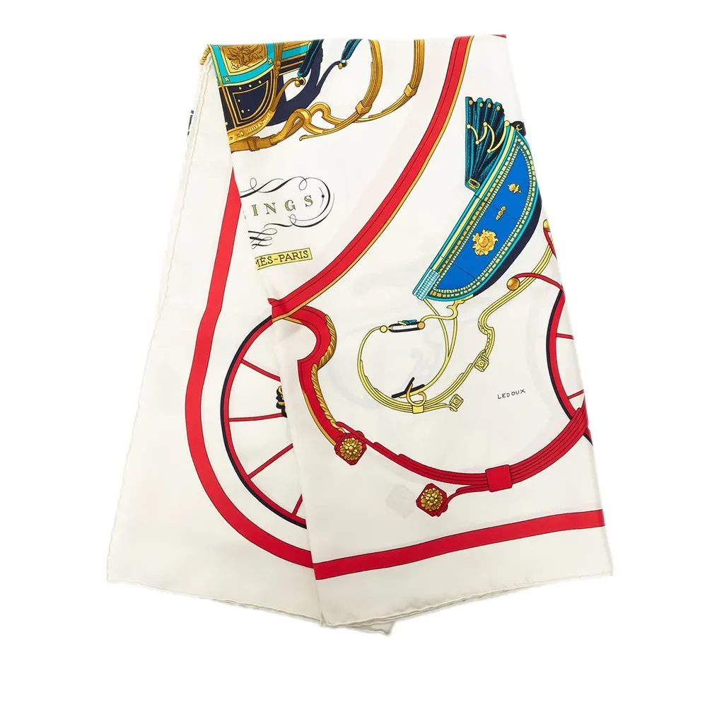 Hermès Springs Silk Scarf 90 White Very good - Front View