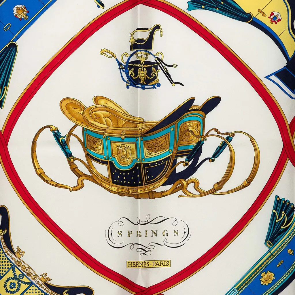 Hermès Springs Silk Scarf 90 White Very good - Back View