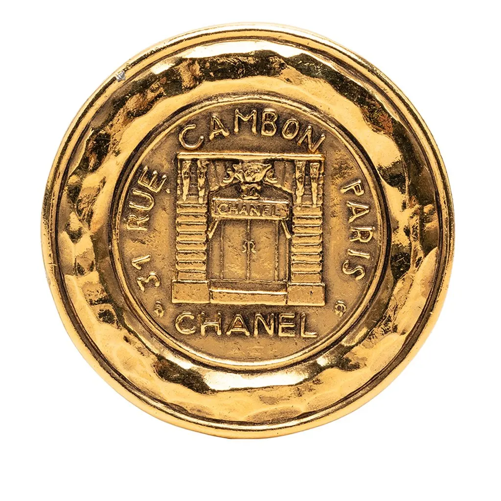 Chanel Gold Plated 31 Rue Cambon Medallion Pin Brooch Gold Metal Very good - Front View