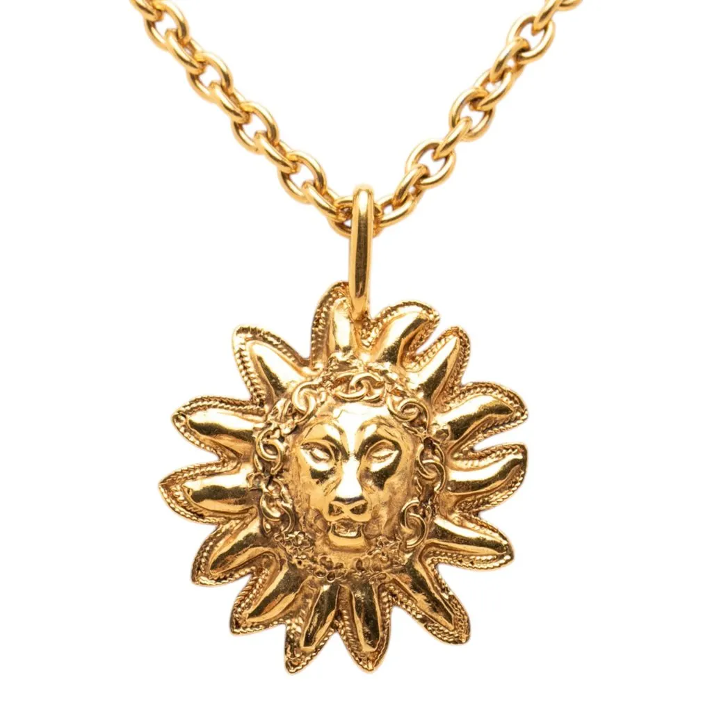 Chanel Gold Plated Leo Lion Sun Medallion Necklace Gold Metal Very good - Back View