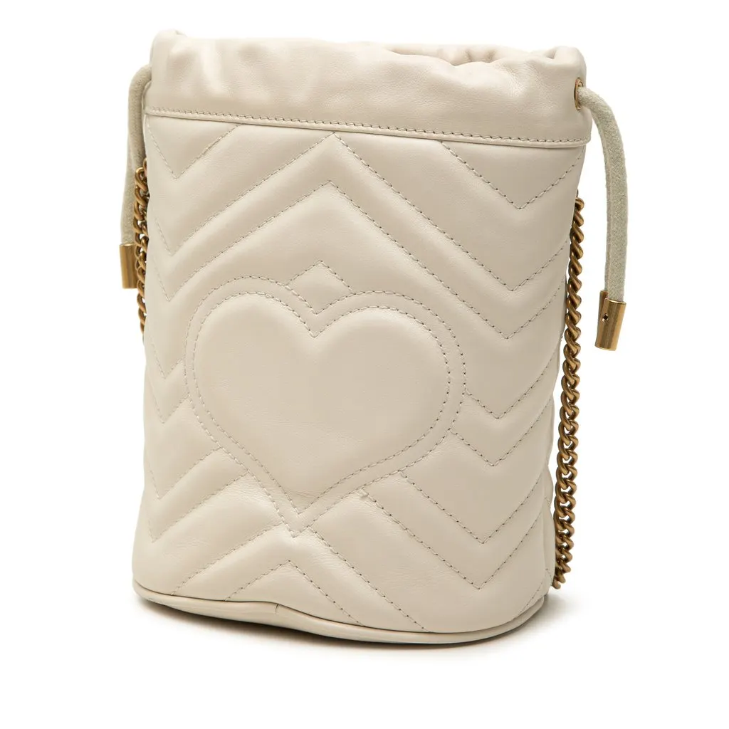Gucci Small GG Marmont Matelasse Calfskin Bucket Bag White Leather Good - Back View