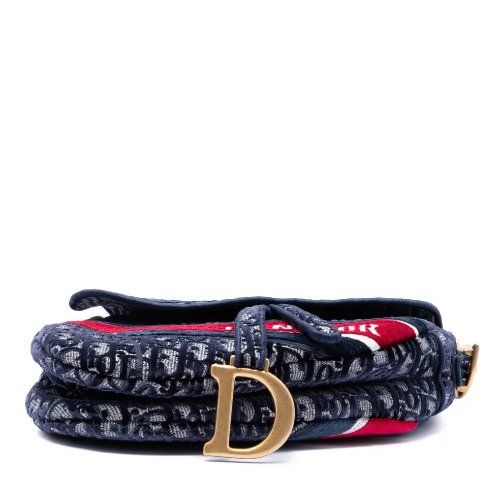 Dior Oblique Embroidered Velvet Saddle Bag Blue Velvet Very good - Inside View