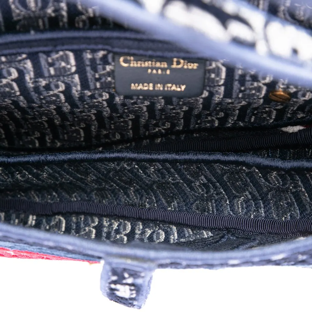 Dior Oblique Embroidered Velvet Saddle Bag Blue Velvet Very good - Model View