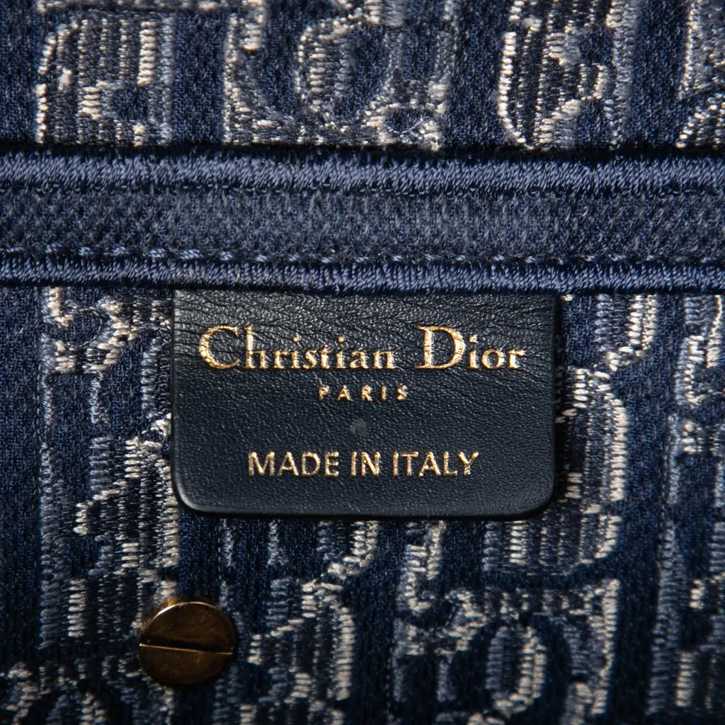 Dior Oblique Embroidered Velvet Saddle Bag Blue Velvet Very good - Box View