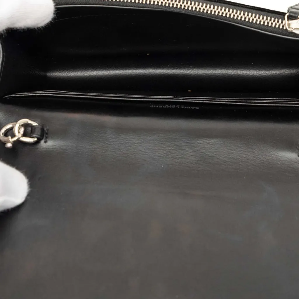 Saint Laurent Velvet Crystal Monogram Kate Tassel Wallet on Chain Black Very good - Model View