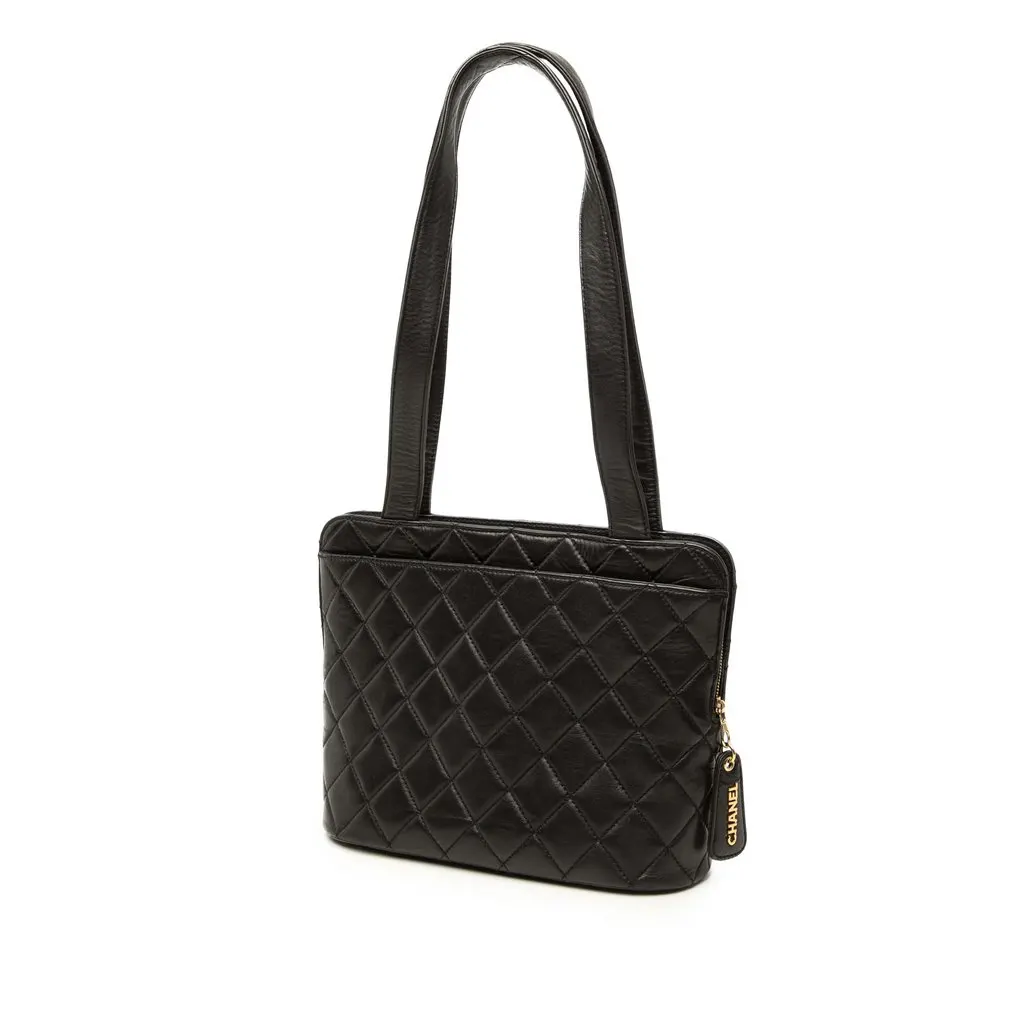 Chanel Quilted Lambskin Shoulder Bag Black Leather Very good - Back View