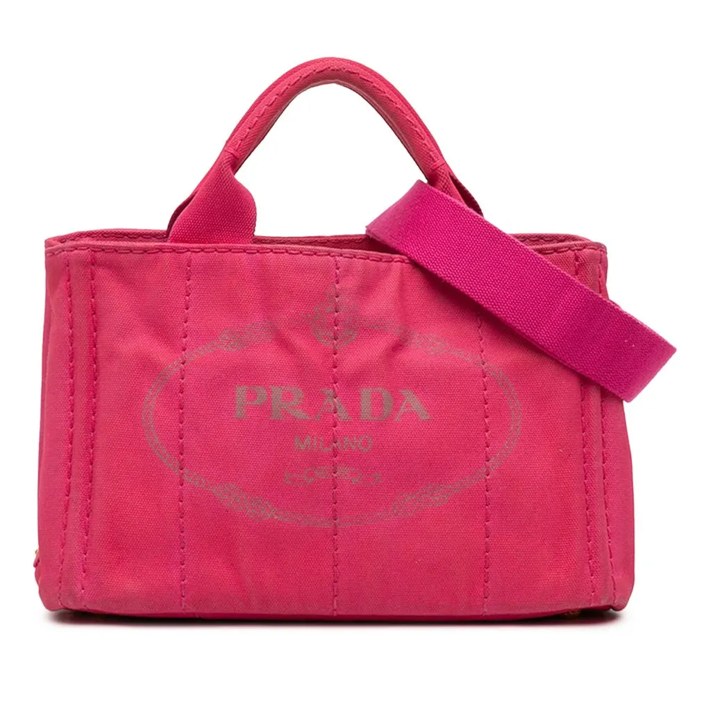 Prada Small Canvas Canapa Logo Tote Pink Canvas Very good - Front View