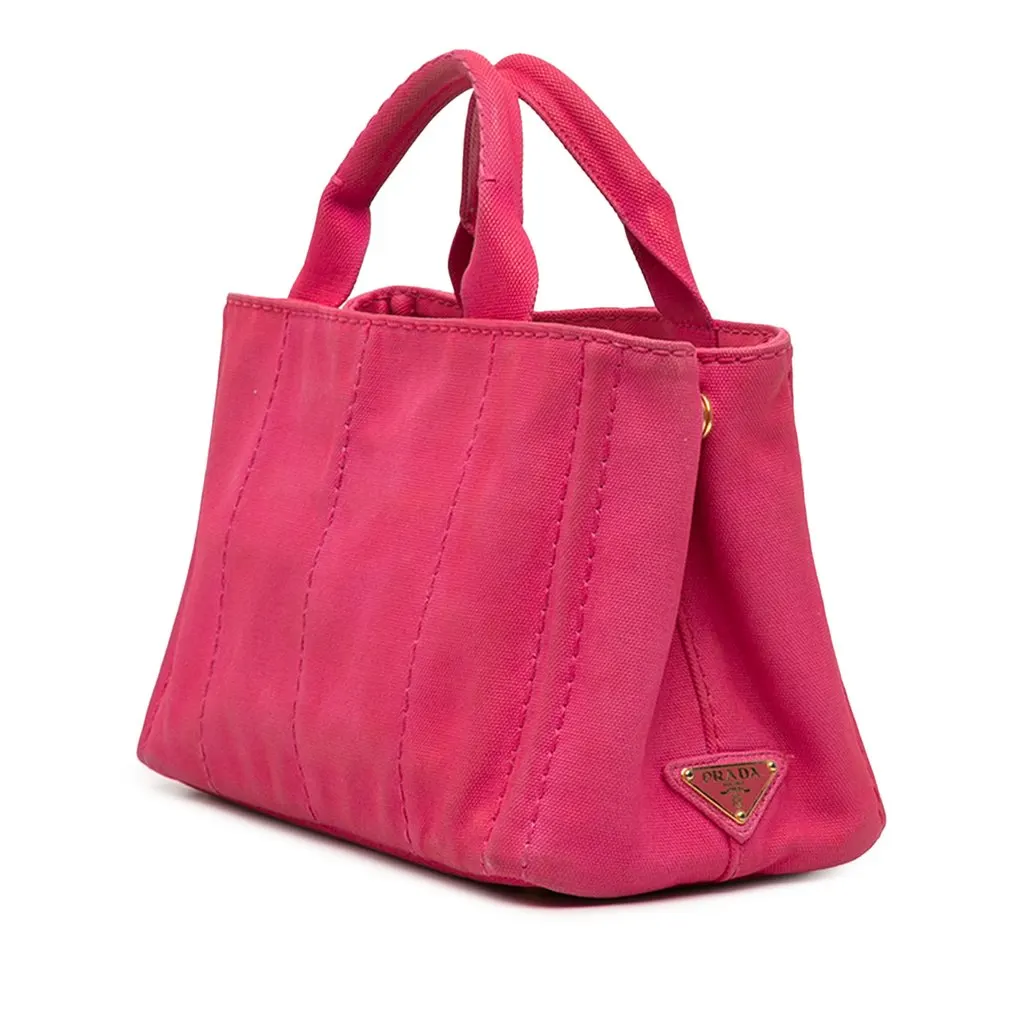 Prada Small Canvas Canapa Logo Tote Pink Canvas Very good - Back View