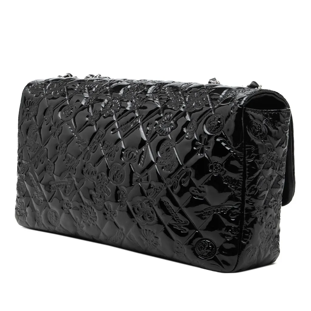 Chanel Jumbo Patent Embossed Lucky Symbols Flap Black Leather Very good - Back View