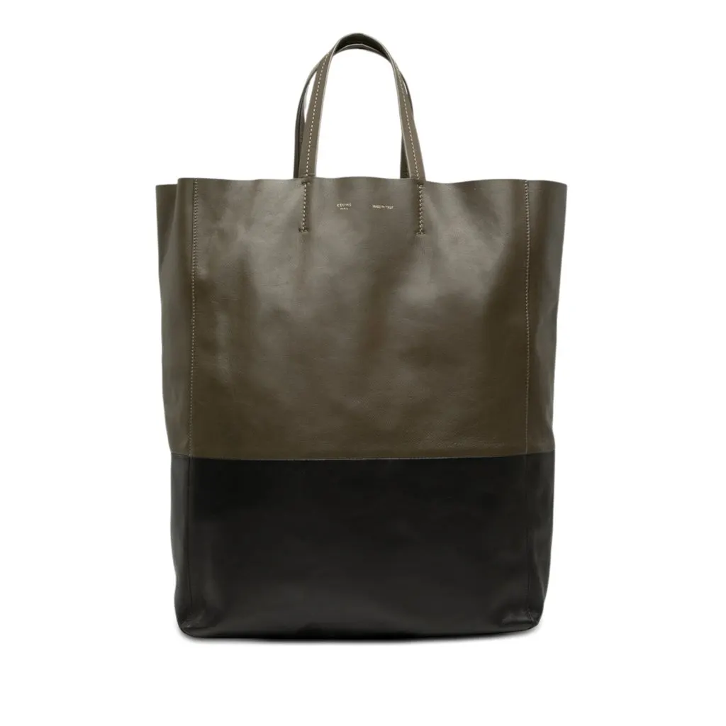 Celine Bicolor Leather Vertical Cabas Tote Green Leather Very good - Front View
