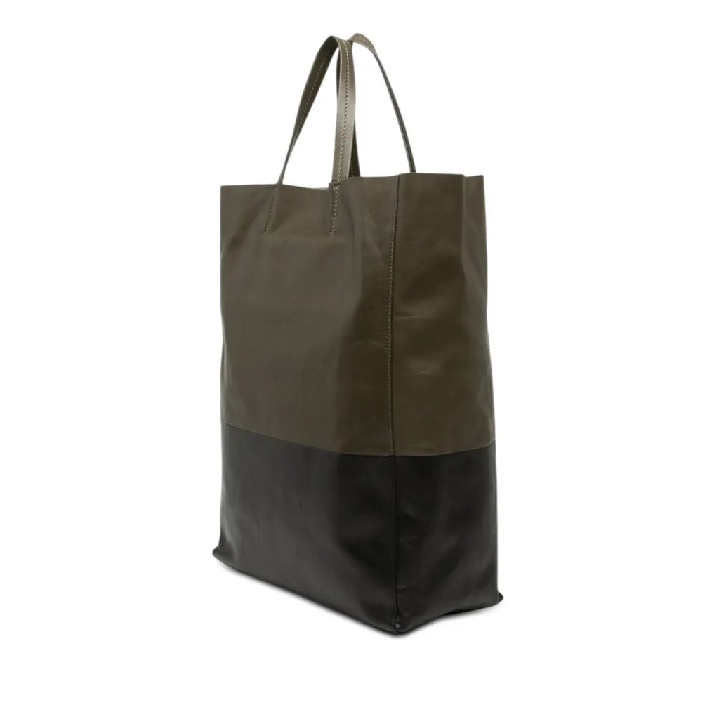 Celine Bicolor Leather Vertical Cabas Tote Green Leather Very good - Back View
